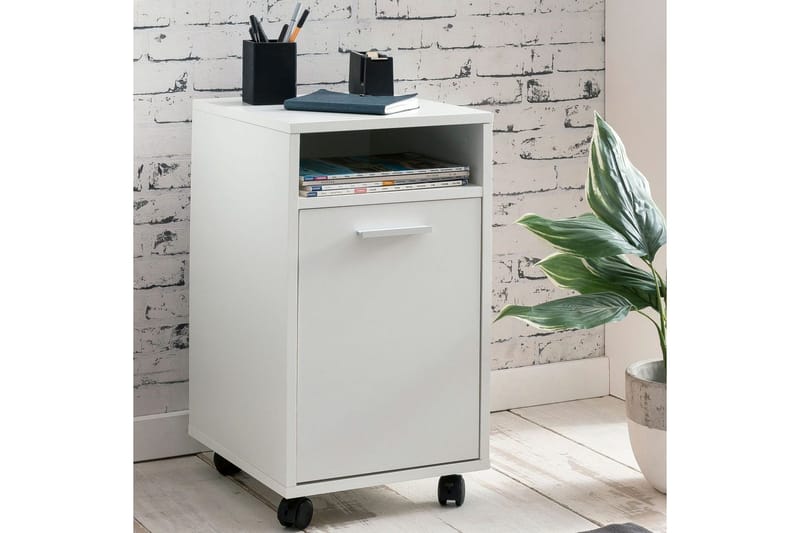 Rullkontejner Wohnling förvaringsbricka, 1 dörr, folierad spånskiva med hjul, modern stil Vit - Vit - Förvaring - Skåp - Förvaringsskåp - Kontorsskåp - Ritningsskåp & arkitektskåp