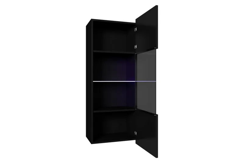 Frick Vägghängt Vitrinskåp Blå LED Belysning 32 cm djup 45 cm bred 117 cm hög Ljust Trä Glas - Vit - Förvaring - Skåp - Vitrinskåp