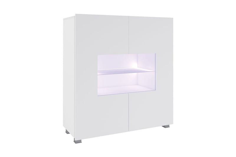 Frick Vitrinskåp Blå LED Belysning 35 cm djup 100 cm bred 107 cm hög Ljust Trä Glas - Vit/Blå LED - Förvaring - Skåp - Vitrinskåp