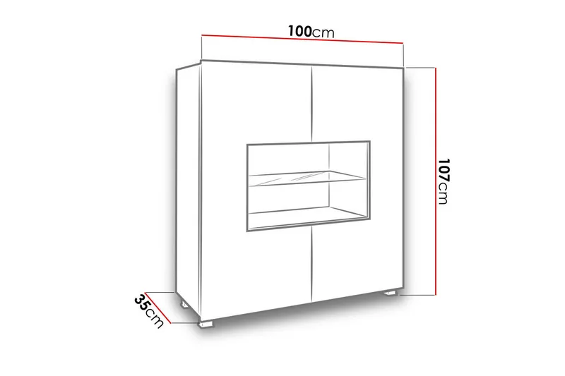 Frick Vitrinskåp Vit LED Belysning 35 cm djup 100 cm bred 107 cm hög Ljust Trä Glas - Vit Högglans/Vit Led-Belysning - Förvaring - Skåp - Vitrinskåp