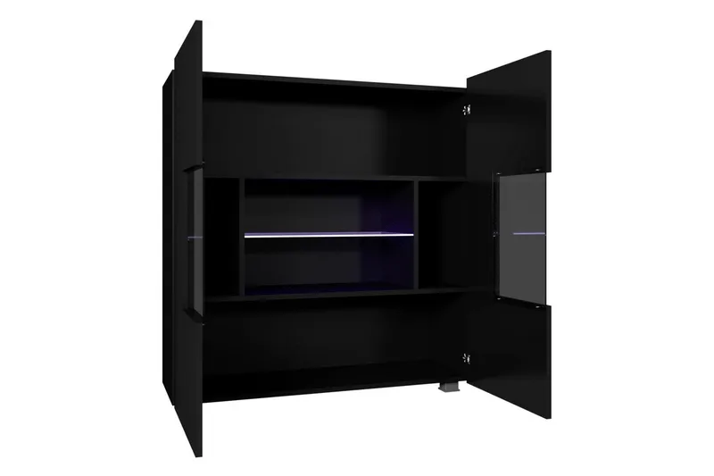 Frick Vitrinskåp Vit LED Belysning 35 cm djup 100 cm bred 107 cm hög Ljust Trä Glas - Vit Högglans/Vit Led-Belysning - Förvaring - Skåp - Vitrinskåp