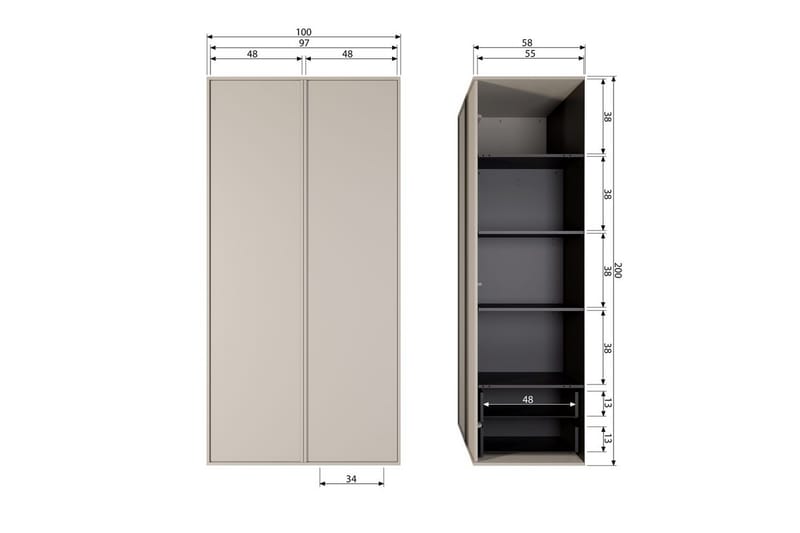 Garderob Dagligen 200x100 cm, Dubbeldörrar - 200x100 cm, Dubbeldörrar - Förvaring - Skåp - Garderobsskåp