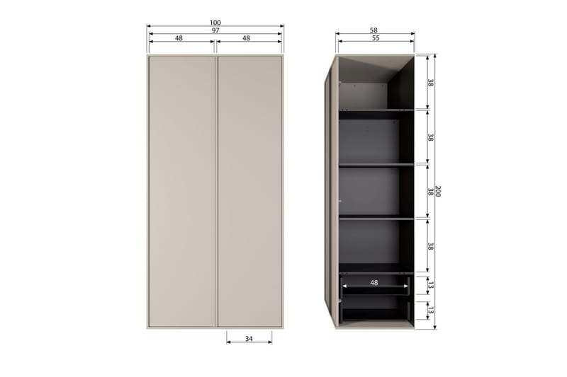 Garderob Dagligen 200x100 cm, Dubbeldörrar - 200x100 cm, Dubbeldörrar - Förvaring - Skåp - Garderobsskåp