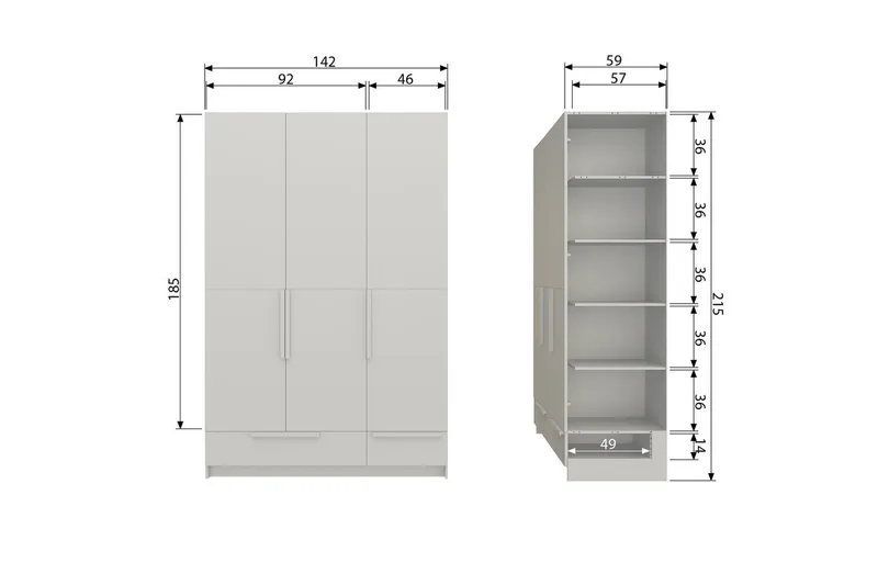 Garderob Pure 3 dörrar - 3 dörrar - Förvaring - Skåp - Garderobsskåp