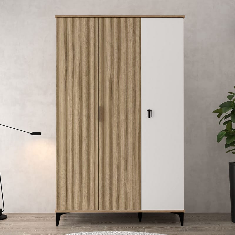 Addeva Garderob 123x200x52 cm, Ek och Vitt