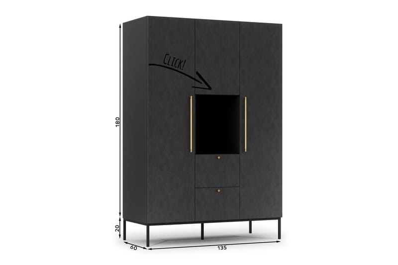 Anjal Garderobsskåp 135 cm - Svart - Förvaring - Skåp - Garderobsskåp