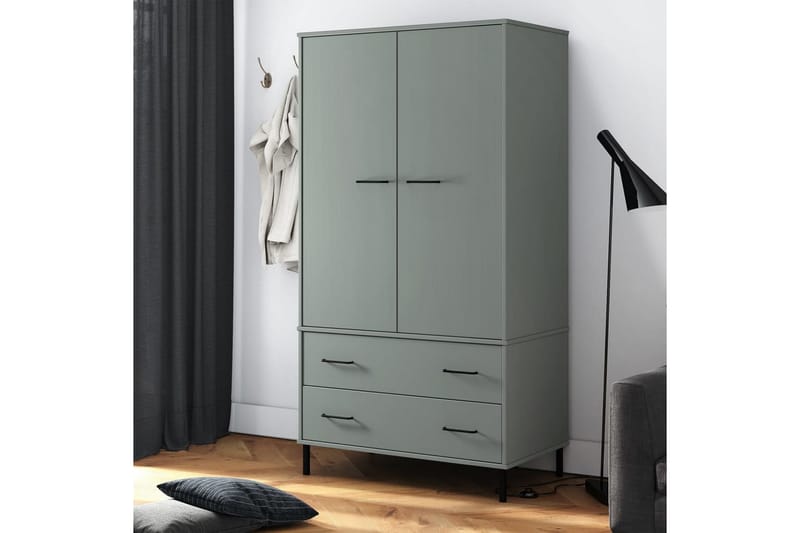 beBasic Klädskåp med metallben OSLO grå 90x55x172,5 cm massivt trä - Förvaring - Skåp - Garderobsskåp