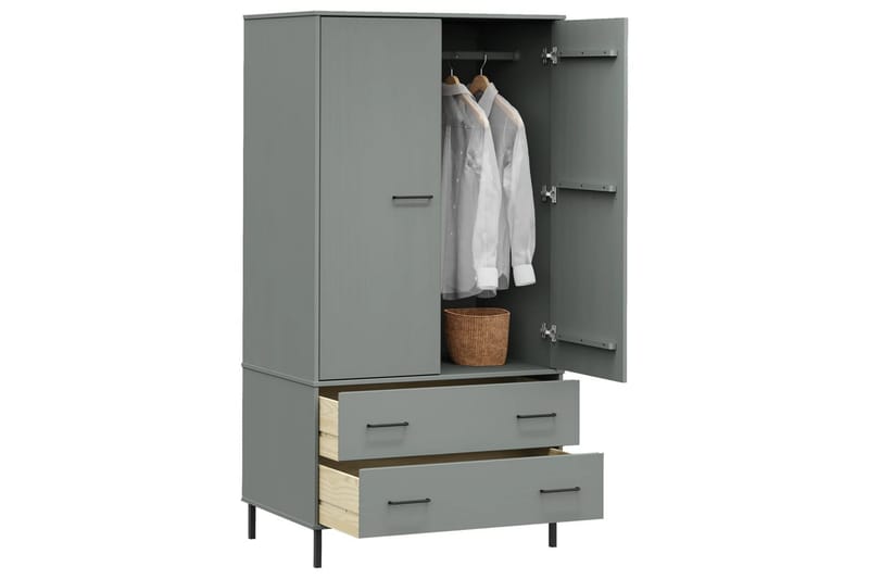 beBasic Klädskåp med metallben OSLO grå 90x55x172,5 cm massivt trä - Förvaring - Skåp - Garderobsskåp
