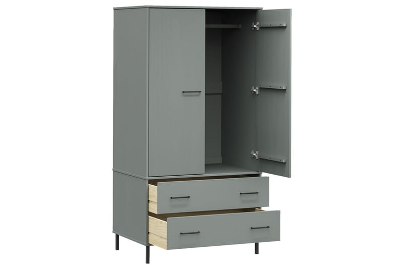 beBasic Klädskåp med metallben OSLO grå 90x55x172,5 cm massivt trä - Förvaring - Skåp - Garderobsskåp