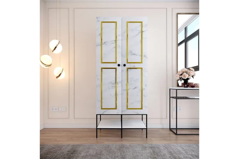 Elesham Garderob 50x84, Vit/Svart/Guld