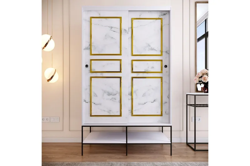 Elesham Garderob 57x120, Vit/Svart/Guld