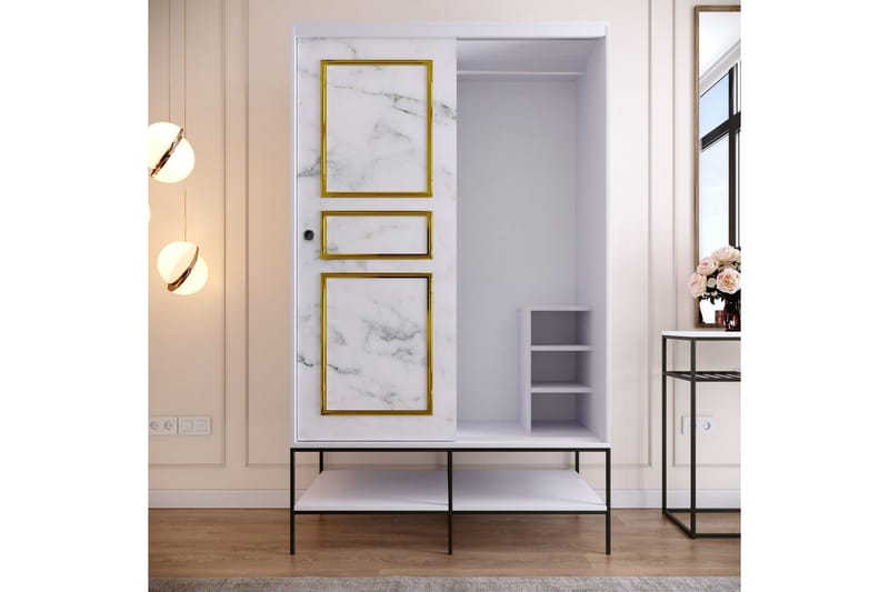 Elesham Garderob 57x120 - Vit/Svart/Guld - Förvaring - Skåp - Garderobsskåp