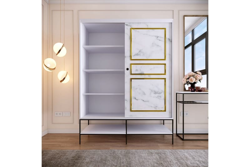 Elesham Garderob 57x150 - Vit/Svart/Guld - Förvaring - Skåp - Garderobsskåp