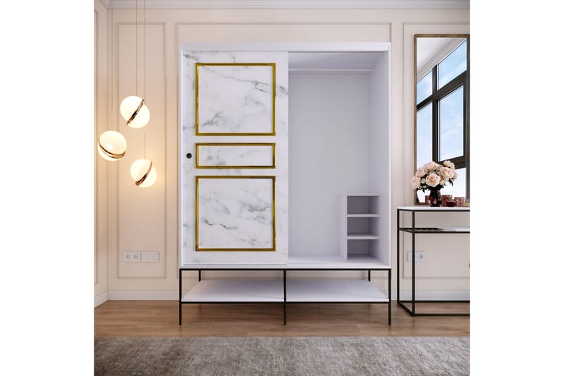 Elesham Garderob 57x150 - Vit/Svart/Guld - Förvaring - Skåp - Garderobsskåp