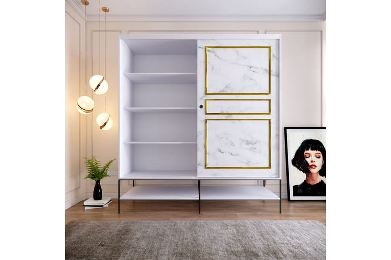 Elesham Garderob 57x190 - Vit/Svart/Guld - Förvaring - Skåp - Garderobsskåp