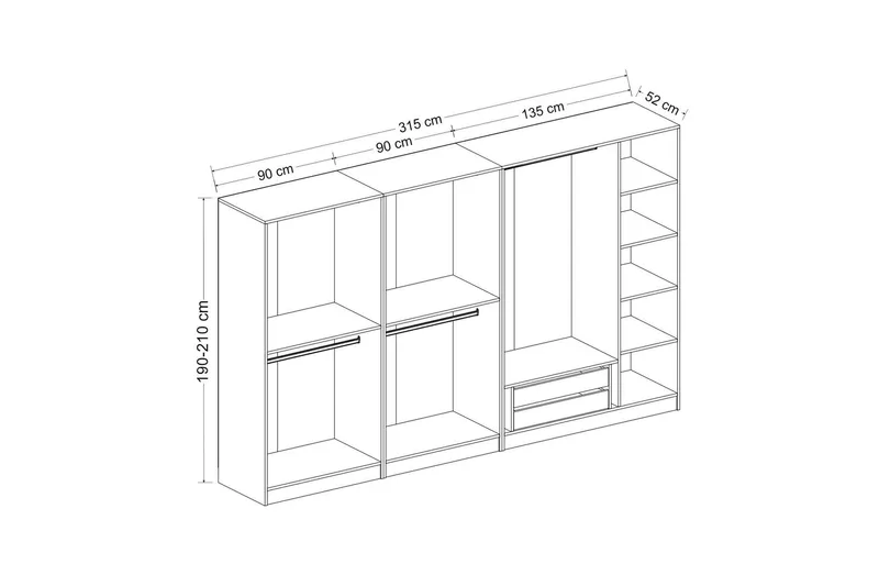 Fruitland Garderob 315 cm - Brun - Förvaring - Skåp - Garderobsskåp