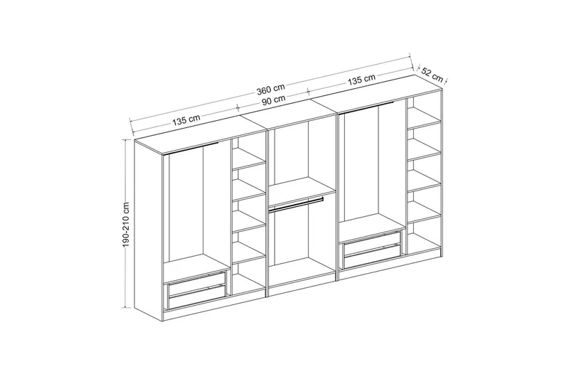 Fruitland Garderob 360 cm - Brun - Förvaring - Skåp - Garderobsskåp