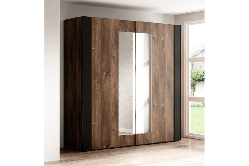 Joannie Garderob 200 cm, Mörkbrun/Svart