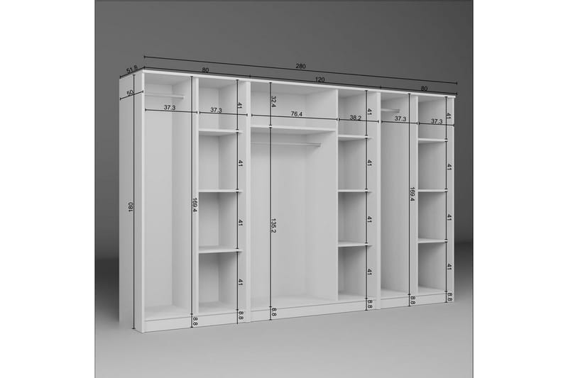 Olera Garderob 280x180 cm - Vit - Förvaring - Skåp - Garderobsskåp