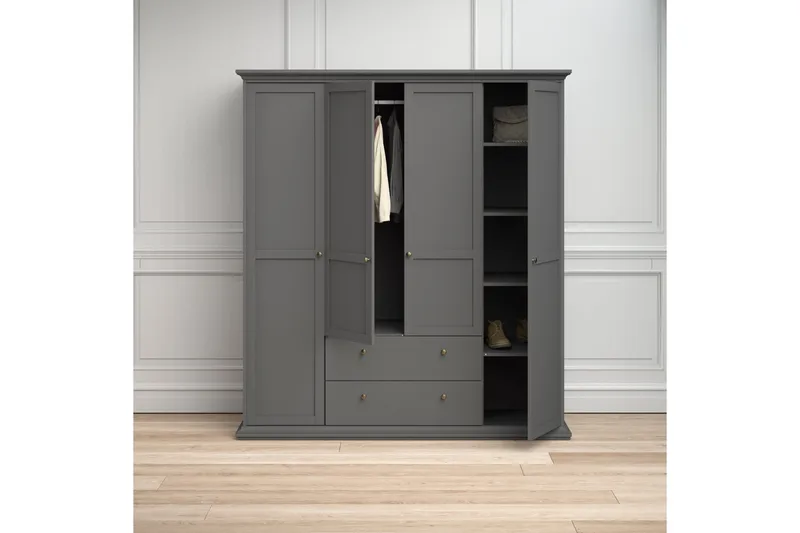 Paris Garderobskåp 201 cm - Grå - Förvaring - Skåp - Garderobsskåp