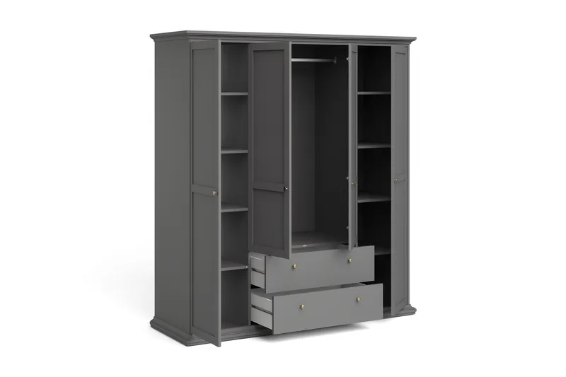 Paris Garderobskåp 201 cm - Grå - Förvaring - Skåp - Garderobsskåp