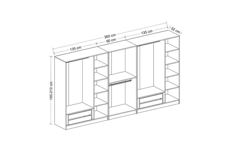 Poolburn Garderob 360 cm Brun - Garderobsskåp