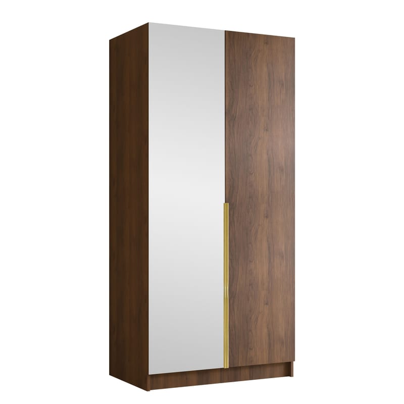 Herrljunga Garderob med Spegel 100x215 cm, Brun/Guld/Spegel