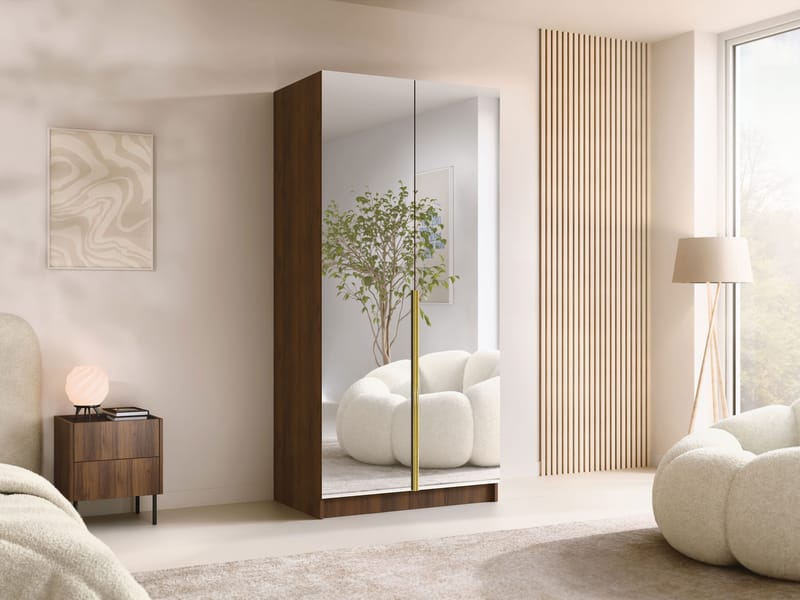 Herrljunga Garderob med Spegel 100x215 cm - Guld/Spegel - Förvaring - Sko- & klädförvaring - Garderober & garderobssystem