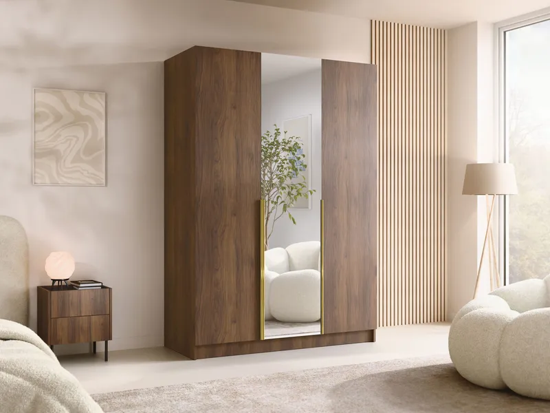 Herrljunga Garderob med Spegel 150x215 cm - Brun/Guld/Spegel - Förvaring - Sko- & klädförvaring - Garderober & garderobssystem