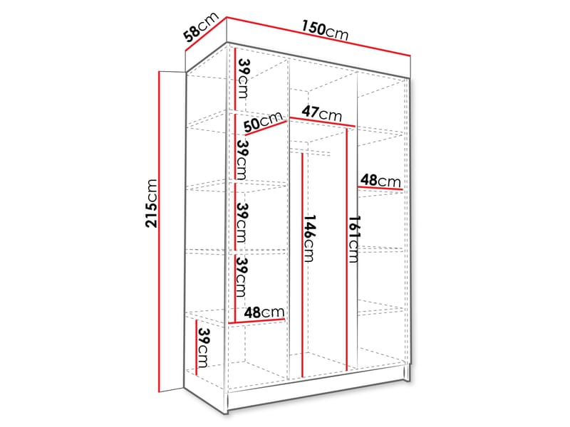 Herrljunga Garderob med Spegel 150x215 cm - Brun/Svart/Spegel - Förvaring - Sko- & klädförvaring - Garderober & garderobssystem