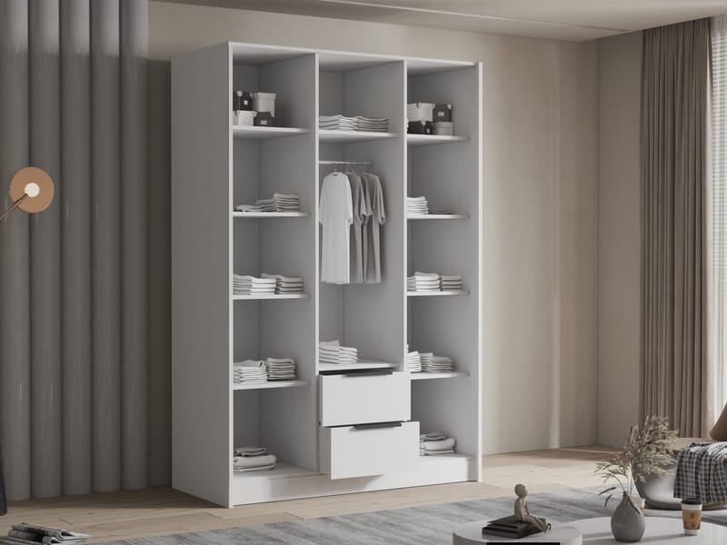 Herrljunga Garderob med Spegel 150x215 cm med lådor - Brun/Svart/Spegel - Förvaring - Sko- & klädförvaring - Garderober & garderobssystem