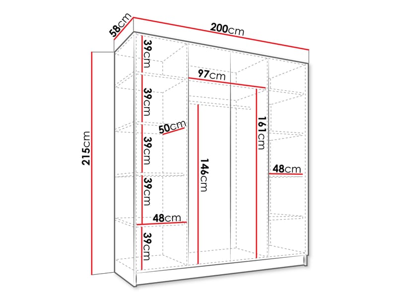 Herrljunga Garderob med Spegel 200x215 cm - Brun/Guld/Spegel - Förvaring - Sko- & klädförvaring - Garderober & garderobssystem
