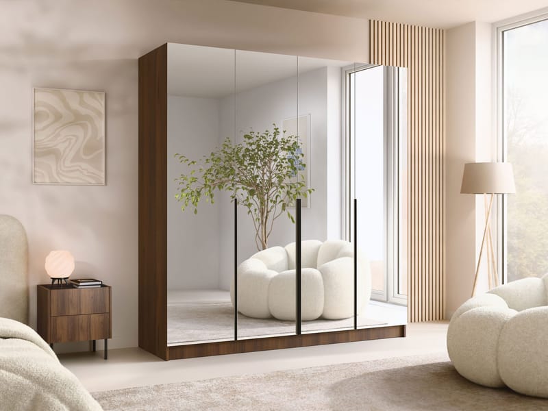 Herrljunga Garderob med Spegel 200x215 cm - Svart/Spegel - Förvaring - Sko- & klädförvaring - Garderober & garderobssystem