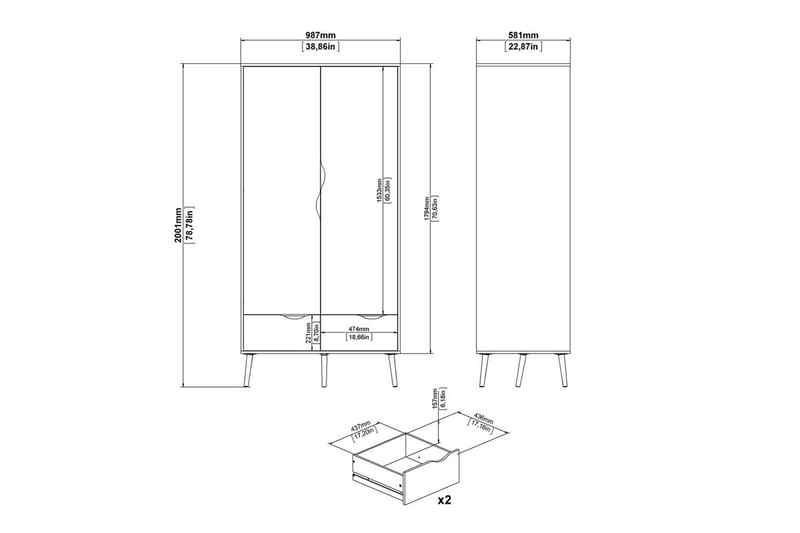 Hostafranc Garderobsskåp 98,7x200,1 cm - Vit - Förvaring - Skåp - Garderobsskåp