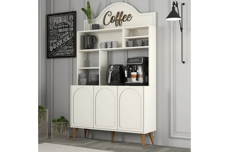 Kaffebarskåp Hazim Tre Gräddfärgad / Valnöt - Gräddfärgad / Valnöt - Förvaring - Skåp - Barskåp