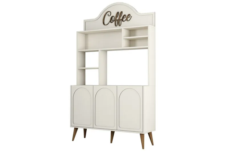 Kaffebarskåp Hazim Tre Gräddfärgad / Valnöt, Gräddfärgad / Valnöt