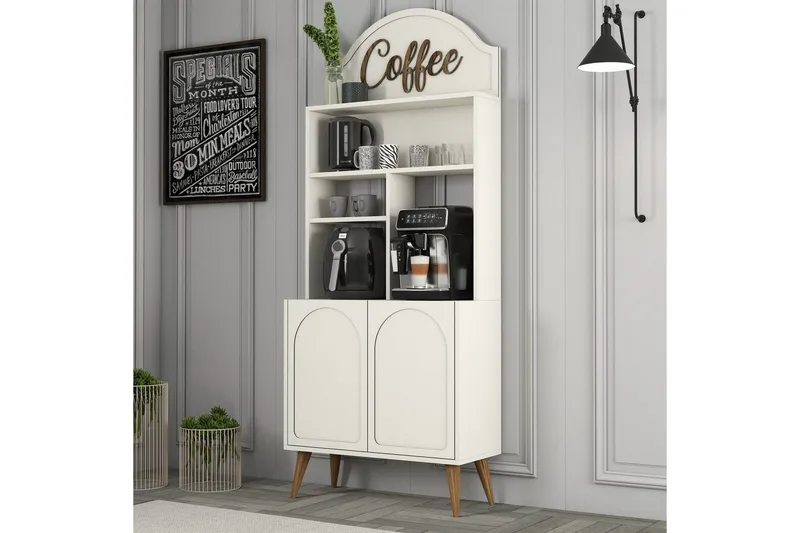 Kaffebarskåp Hazim Två Gräddfärgad / Valnöt - Gräddfärgad / Valnöt - Förvaring - Skåp - Barskåp