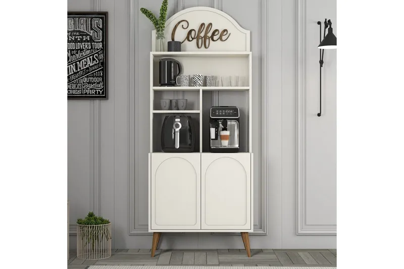 Kaffebarskåp Hazim Två Gräddfärgad / Valnöt - Gräddfärgad / Valnöt - Förvaring - Skåp - Barskåp
