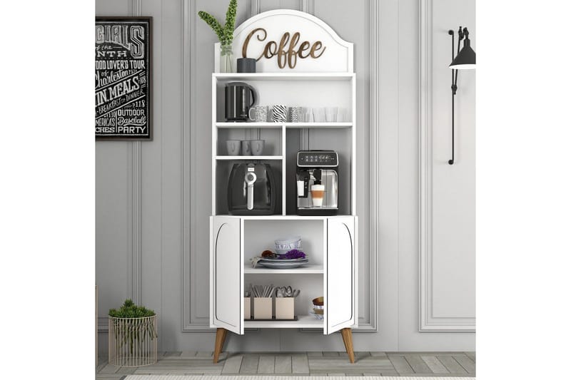 Kaffebarskåp Hazim Två Vit / Valnöt - Vit / Valnöt - Förvaring - Skåp - Barskåp