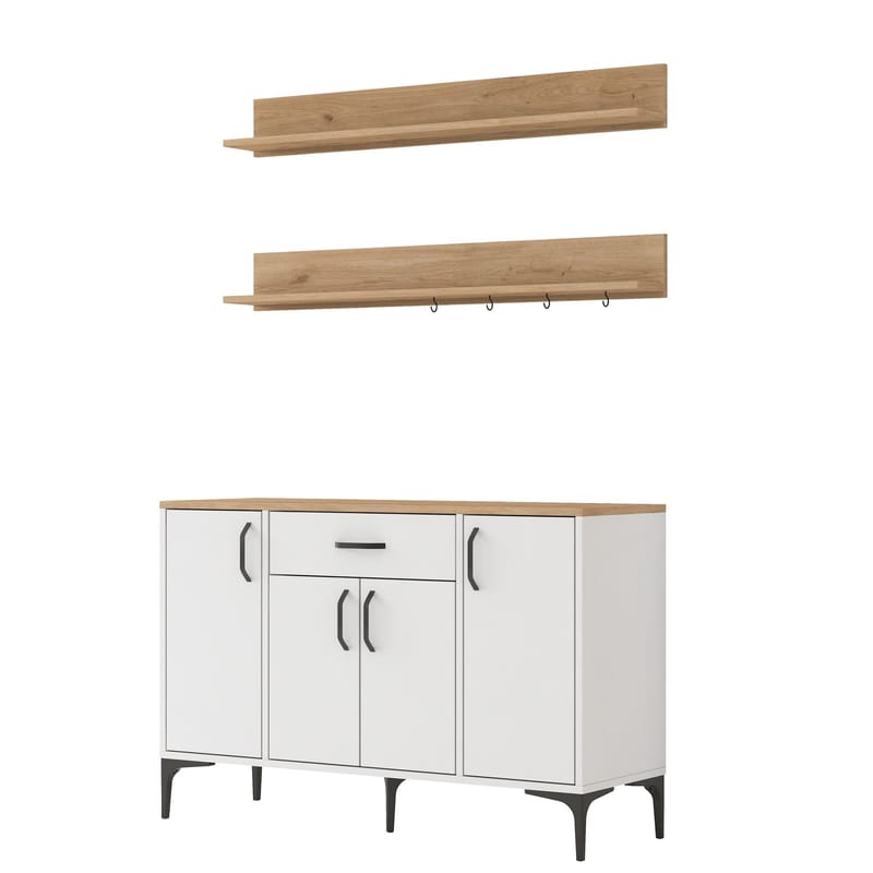 Kalvik Multifunktionsskåp 120x78,6x40 cm - Vitt och valnöt - Förvaring - Skåp - Köksskåp