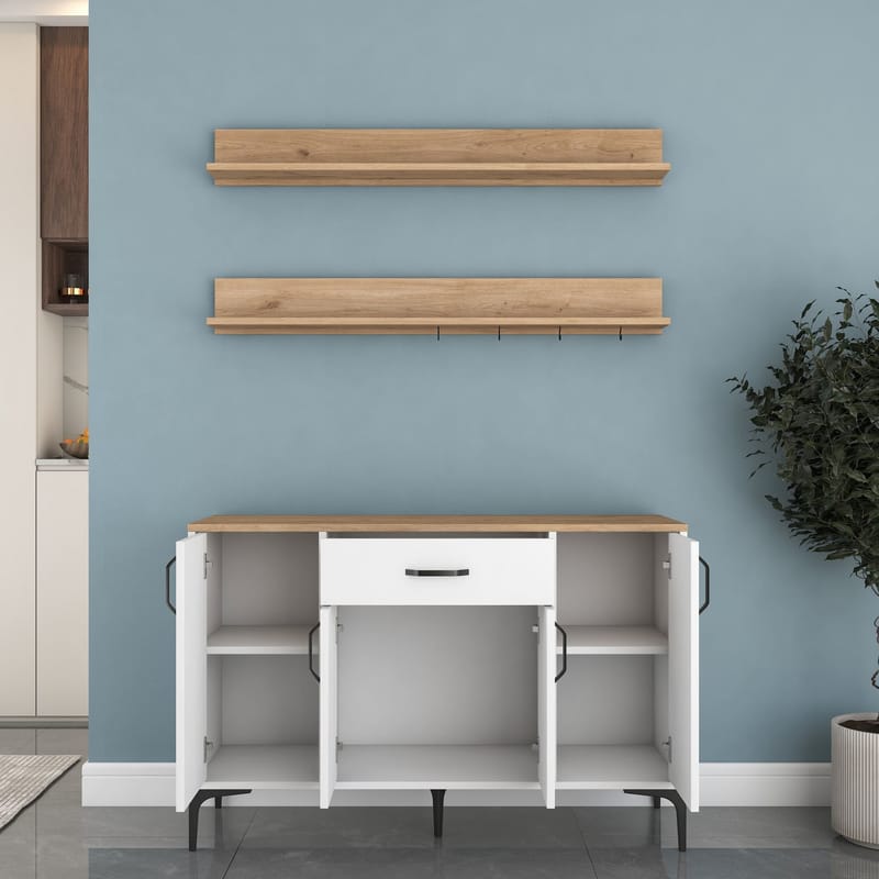 Kalvik Multifunktionsskåp 120x78,6x40 cm - Vitt och valnöt - Förvaring - Skåp - Köksskåp