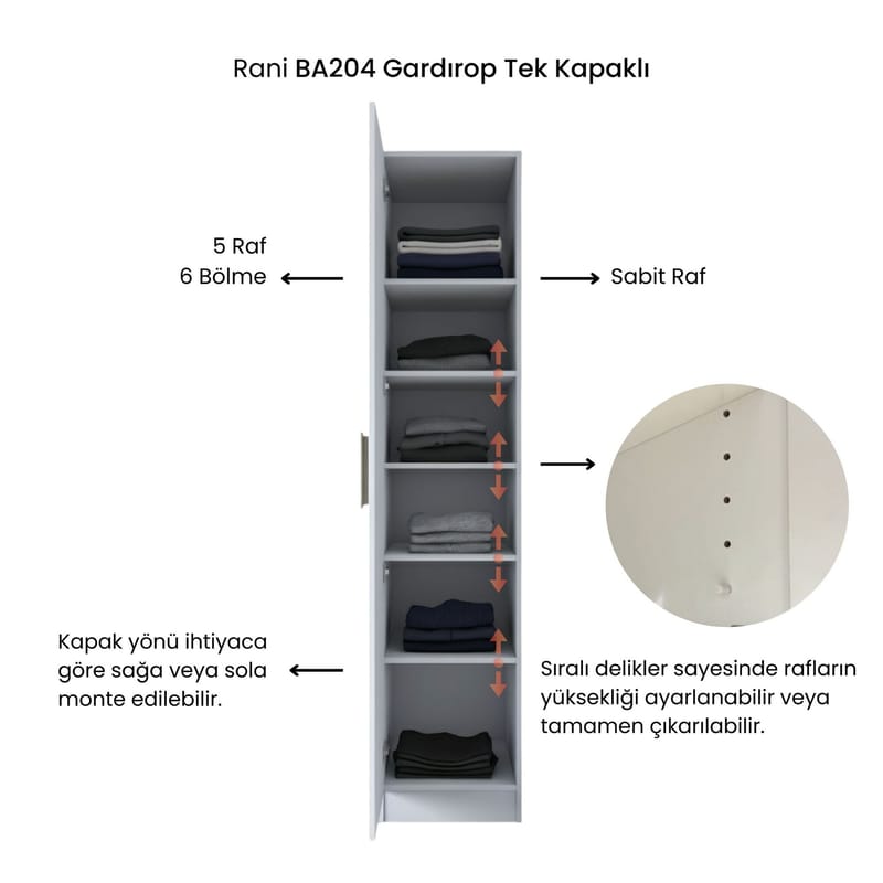 Keldan Garderob 45x210x45 cm - Vit - Förvaring - Skåp - Garderobsskåp