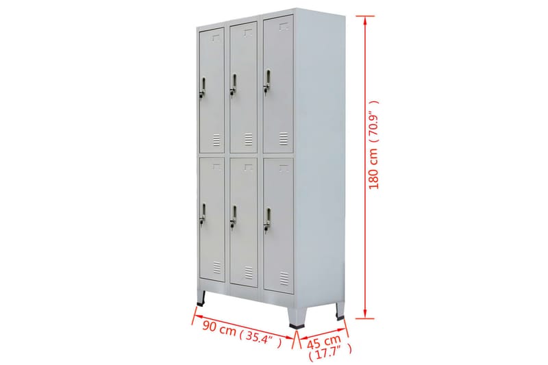 Klädskåp för omklädningsrum med 6 fack stål 90x45x180 cm grå - Grå - Skåp - Klädskåp & omklädningsskåp