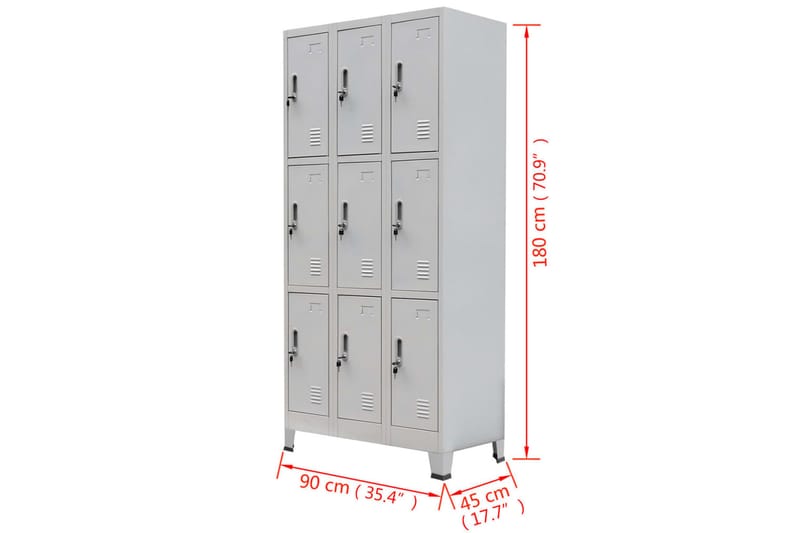Klädskåp för omklädningsrum med 9 fack stål 90x45x180 cm grå - Grå - Skåp - Klädskåp & omklädningsskåp
