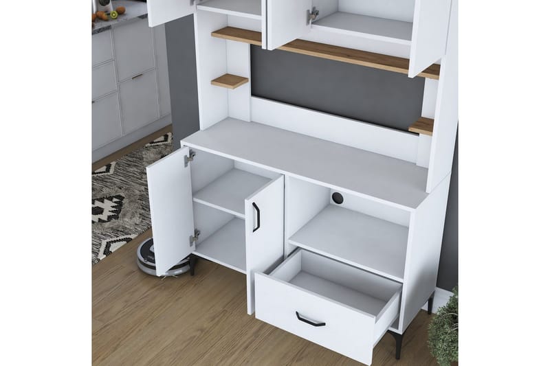 Cerreta Högskåp 184,2 cm - Mediumfärgat trä/Vit - Förvaring - Skåp - Köksskåp - Högskåp