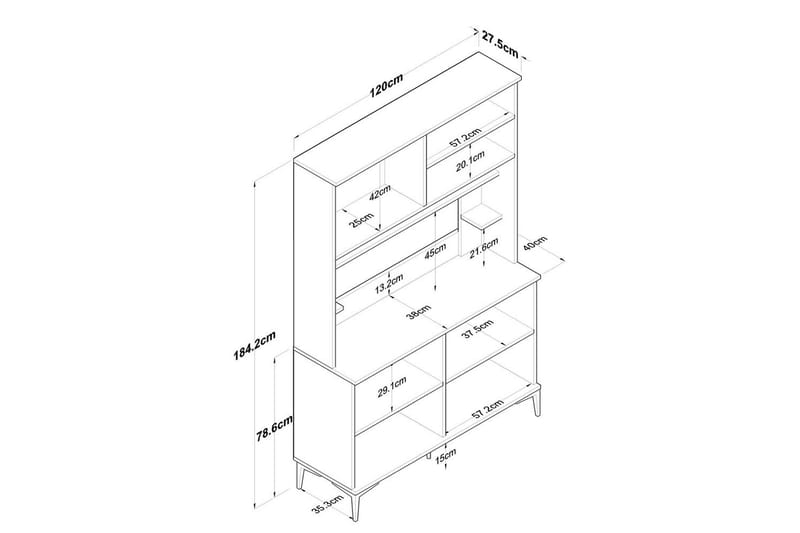 Cerreta Högskåp 184,2 cm - Mediumfärgat trä/Vit - Förvaring - Skåp - Köksskåp - Högskåp