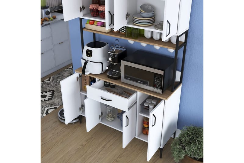 Flerfunktionsskåp Cerreta 127 Valnöt / Vit - Mediumfärgat trä/Vit - Förvaring - Skåp - Köksskåp - Högskåp