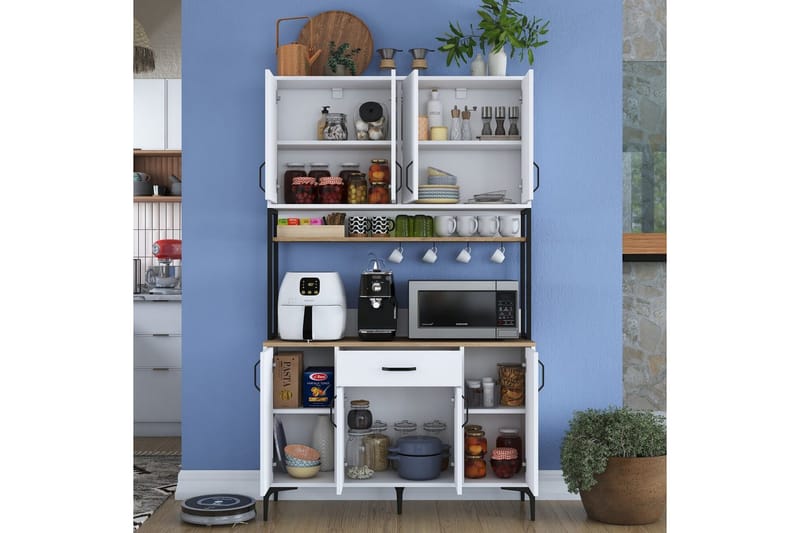 Flerfunktionsskåp Cerreta 127 Valnöt / Vit - Mediumfärgat trä/Vit - Förvaring - Skåp - Köksskåp - Högskåp