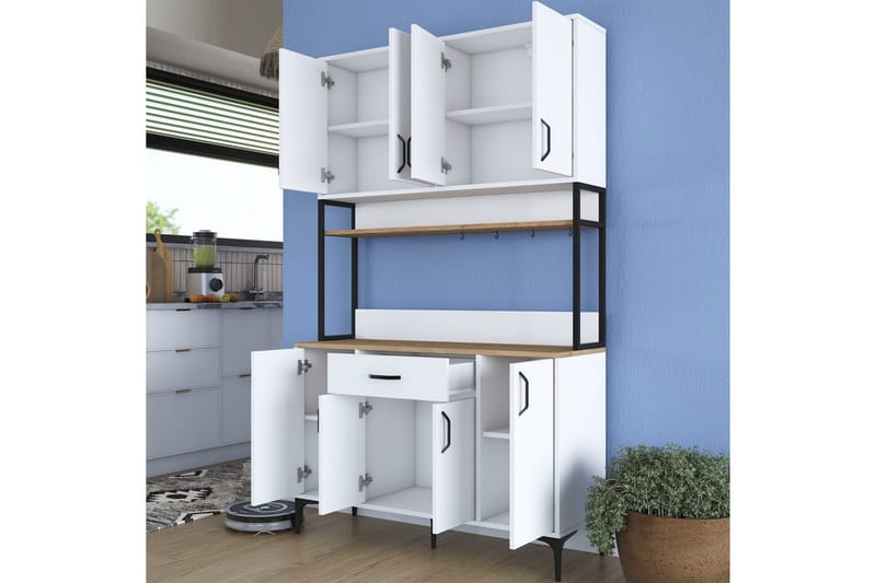 Flerfunktionsskåp Cerreta 127 Valnöt / Vit - Mediumfärgat trä/Vit - Förvaring - Skåp - Köksskåp - Högskåp