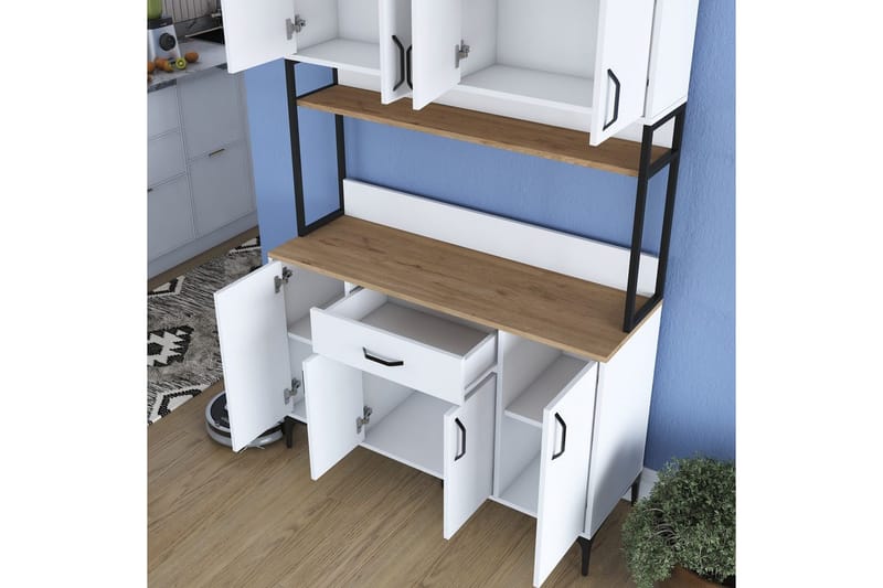 Flerfunktionsskåp Cerreta 127 Valnöt / Vit - Mediumfärgat trä/Vit - Förvaring - Skåp - Köksskåp - Högskåp